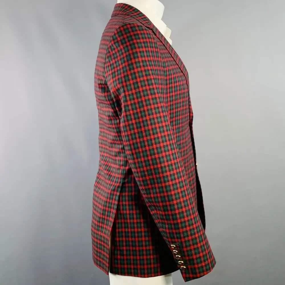 GUCCI Size 36 Regular Red Green Navy Plaid Wool Cashmere Sport Coat